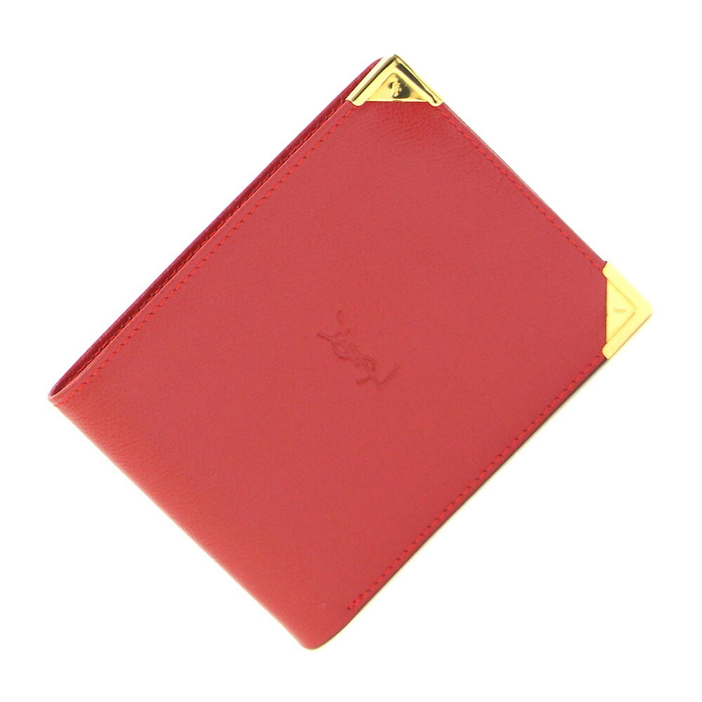 Yves Saint Laurent Bi-fold Wallet, Red Leather, Compact Old YSL, Men's